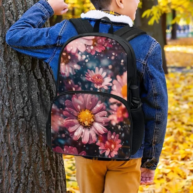 17in Daisy Polka Dot Backpack Lightweight Pink Aesthetic Gerbera Flowers Bookbags Travel Picnic School Bag for Children Aged 6-18 for Elementary High School Kids