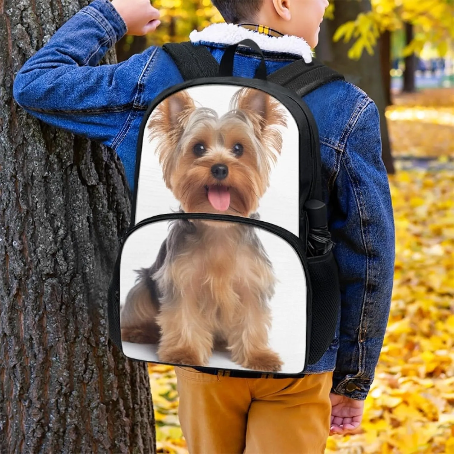 17in Yorkshire Terriers Dog Backpack Lightweight Bookbags Travel Picnic Kawaii Cute Puppy Dog School Bag Children Aged 6-18 Elementary High School Kids