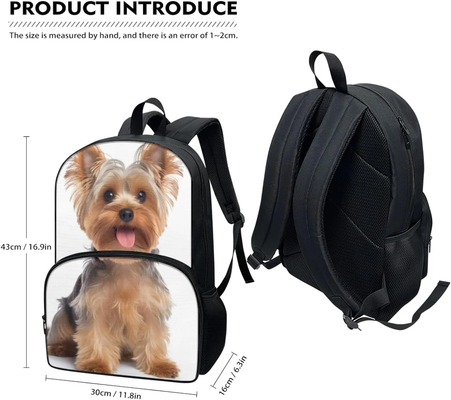17in Yorkshire Terriers Dog Backpack Lightweight Bookbags Travel Picnic Kawaii Cute Puppy Dog School Bag Children Aged 6-18 Elementary High School Kids