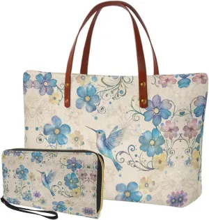 2 PCS Work Bag and Wallet Set for Women Portable Satchel Handbags Shoulder Bag with Money Organizers for Shopping
