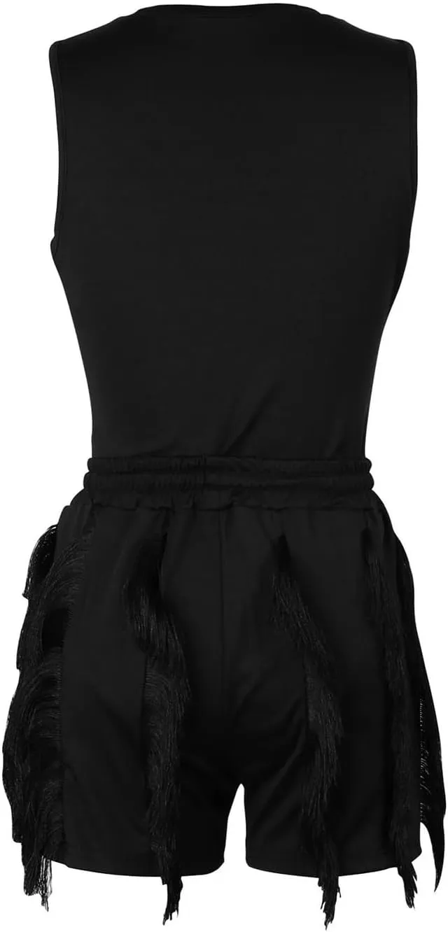 2 Piece Short Sets for Women - Sexy Bodycon Sleeveless Tops Fringe Pants Drawstring Shorts Jumpsuits