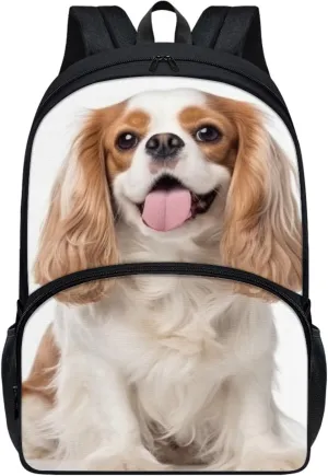 2023 Cavalier King Charles Spaniel Backpack 17" Large Capacity Cute Puppy Dog Bookbags Boys Girls Aged 6-18 Mesh Anti-Splash Schoolbag Primary School Kids Students