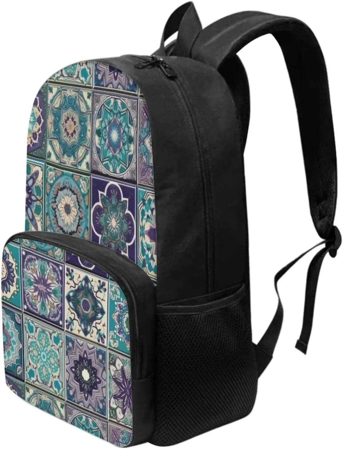 2023 Moroccan Ceramic Tiles Backpack Boys Girls School Mandala Turquoise Purple Abstract Rucksack Middle High Schoolbag Double Zipper Rucksack Teens Hiking Sports