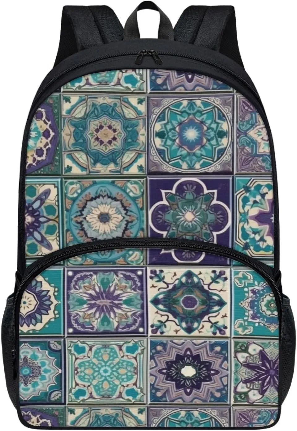 2023 Moroccan Ceramic Tiles Backpack Boys Girls School Mandala Turquoise Purple Abstract Rucksack Middle High Schoolbag Double Zipper Rucksack Teens Hiking Sports