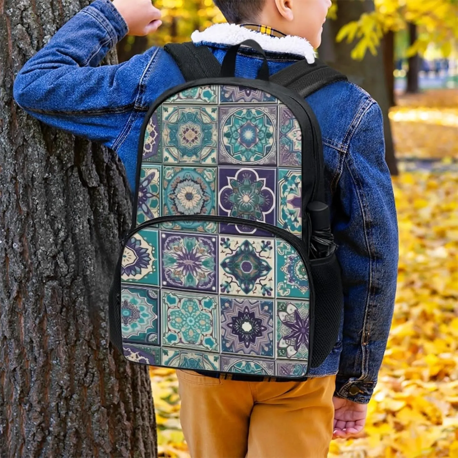 2023 Moroccan Ceramic Tiles Backpack Boys Girls School Mandala Turquoise Purple Abstract Rucksack Middle High Schoolbag Double Zipper Rucksack Teens Hiking Sports