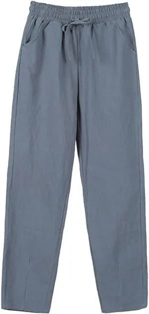 2025 Summer Cotton Pants Women High Waist Wide Leg Palazzo Pants Lightweight Casual Loose Fit Long Lounge Trousers
