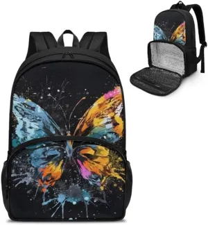 Abstract Butterfly Print Travel Backpack for Women Watercolor Splash Art Butterflies Painting Lightweight Large Backpacks Student Laptop Bookbag, Black