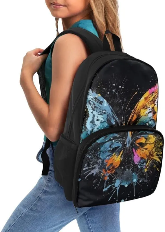 Abstract Butterfly Print Travel Backpack for Women Watercolor Splash Art Butterflies Painting Lightweight Large Backpacks Student Laptop Bookbag, Black
