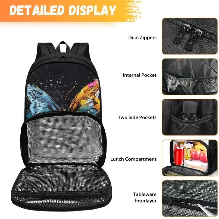 Abstract Butterfly Print Travel Backpack for Women Watercolor Splash Art Butterflies Painting Lightweight Large Backpacks Student Laptop Bookbag, Black