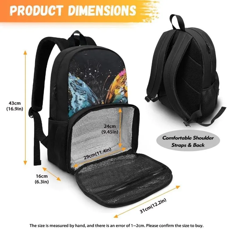 Abstract Butterfly Print Travel Backpack for Women Watercolor Splash Art Butterflies Painting Lightweight Large Backpacks Student Laptop Bookbag, Black