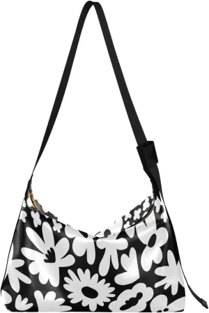 Abstract Cute Hobo Leather Purses for Women Large Crossbody Bags Pattern Floral Print Designer Hobo Bag