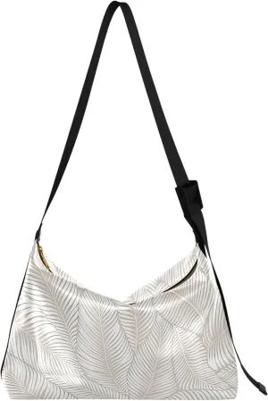 Abstract Floral Leaves Grey Leather Hobo Handbags Women Large Men Leather Purse Trendy Leaf Print Designer Hobo Bag