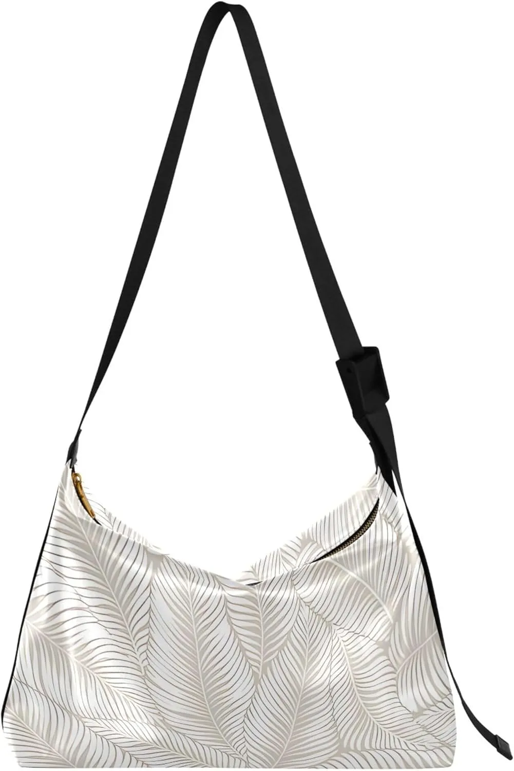Abstract Floral Leaves Grey Leather Hobo Handbags Women Large Men Leather Purse Trendy Leaf Print Designer Hobo Bag