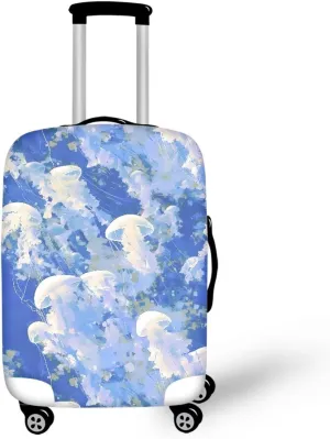 Abstract Jellyfish Print Travel Cover Protector Ocean Animal Jellyfishes Pattern Elastic Protective Washable Luggage Cover for Women Men Elastic Polyester Cover -S