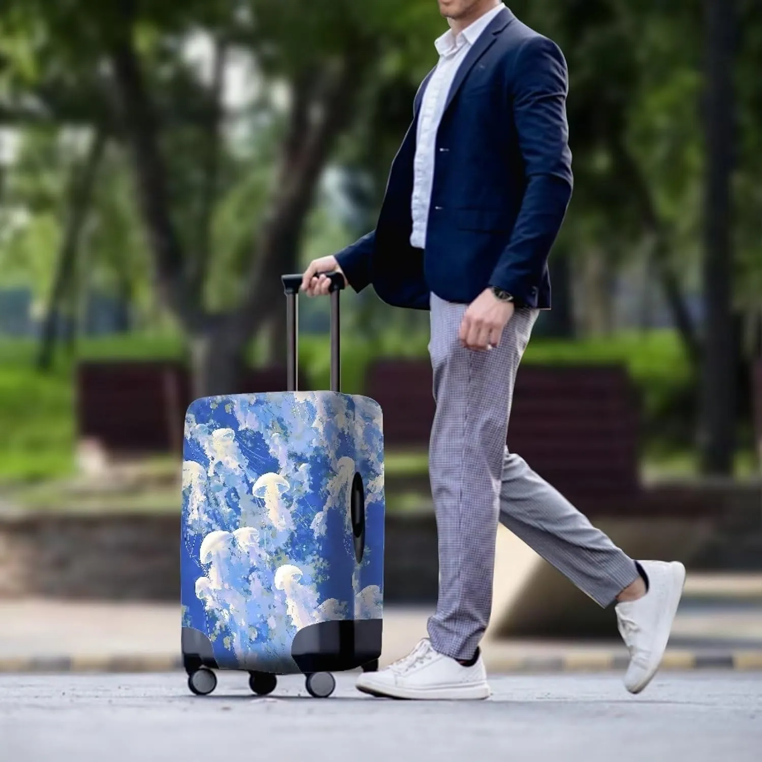 Abstract Jellyfish Print Travel Cover Protector Ocean Animal Jellyfishes Pattern Elastic Protective Washable Luggage Cover for Women Men Elastic Polyester Cover -S