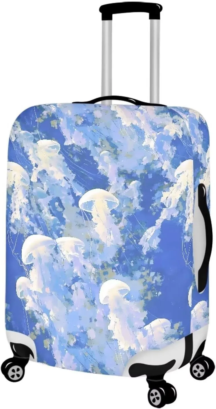 Abstract Jellyfish Print Travel Cover Protector Ocean Animal Jellyfishes Pattern Elastic Protective Washable Luggage Cover for Women Men Elastic Polyester Cover -S
