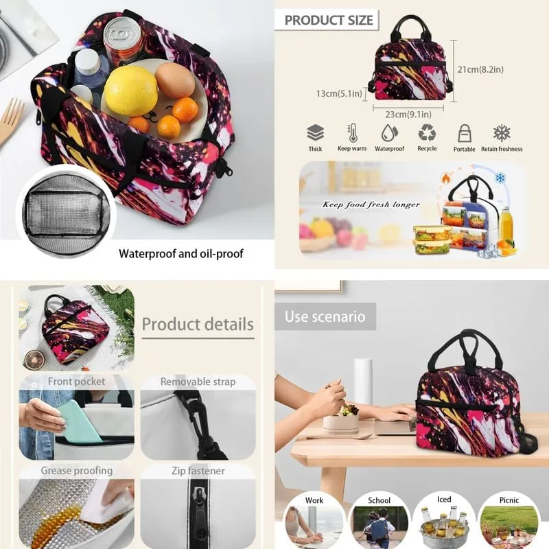 Abstract Splash Painting School Bag Primary Junior High School Bag Colorful Fluid Paintings Kids Shoulder Lunch Bag and Pen Case Bag Set for Kids Boys Girls