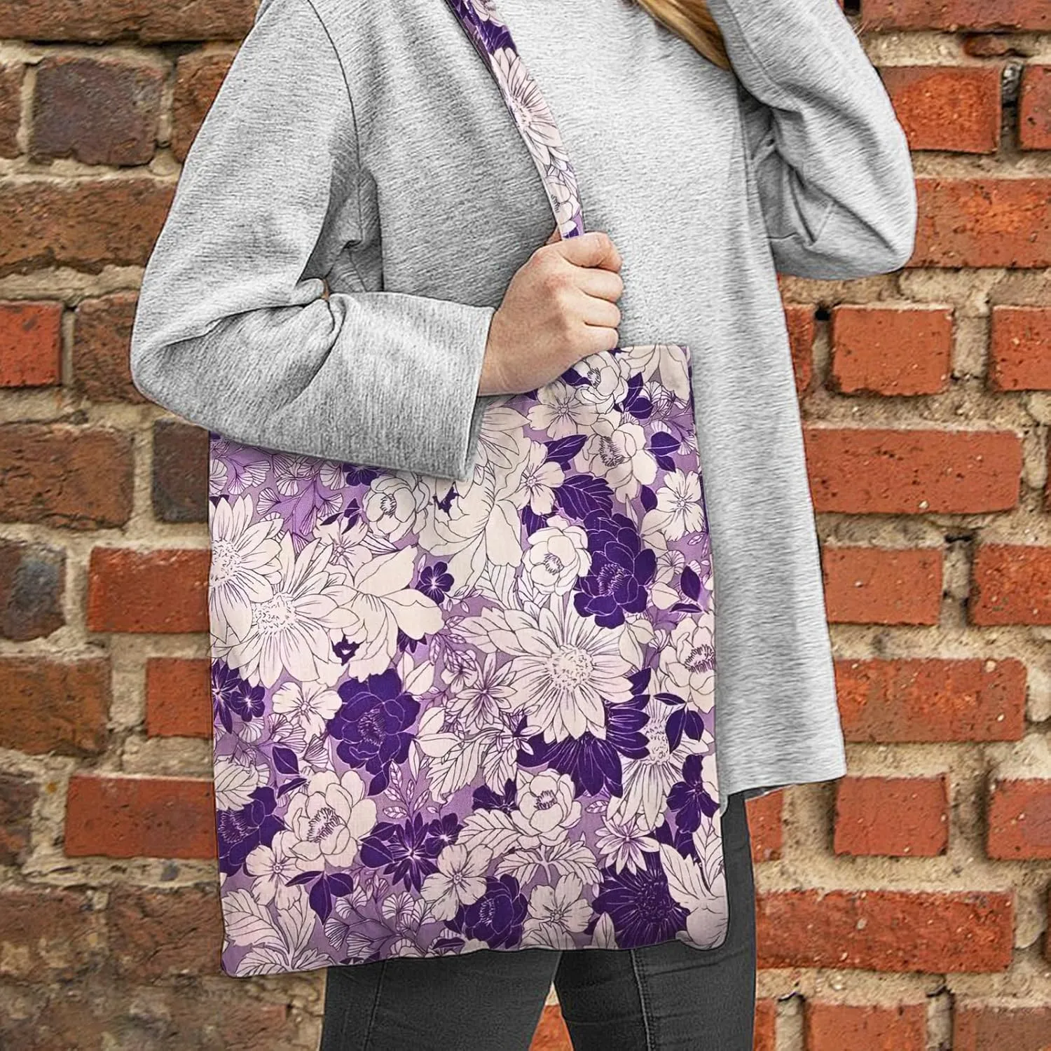 Aesthetic Canvas Cotton Tote Bag for Women with Magnetic Buckle and Zipper Inner Pocket for Girls Lady Shopping Bag