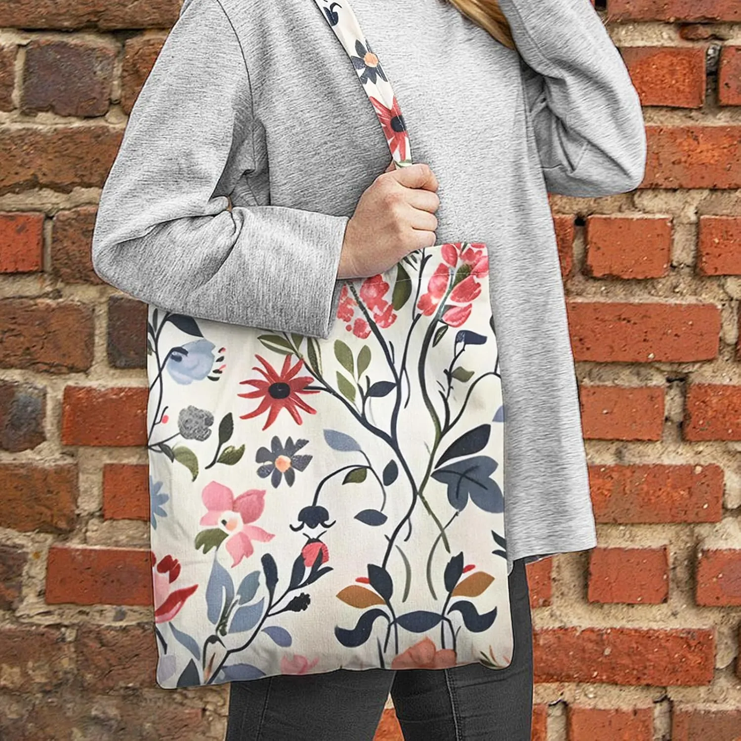 Aesthetic Canvas Cotton Tote Bag for Women with Magnetic Buckle and Zipper Inner Pocket for Girls Lady Shopping Bag