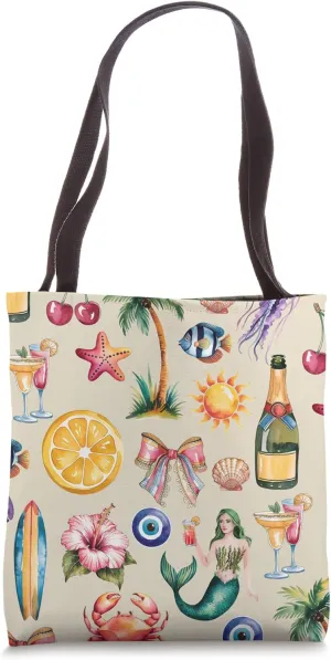 Aesthetic Italian European Summer Beachy Girl Preppy Collage Tote Bag