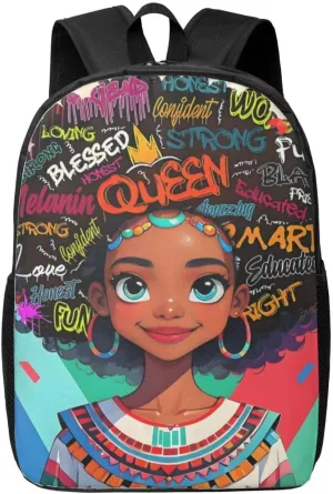African Black Girl Backpack, Laptop Backpack African Bookbag for Teen Women College Student Office Travel, 16.9 x 12.6 x 5.5 inches