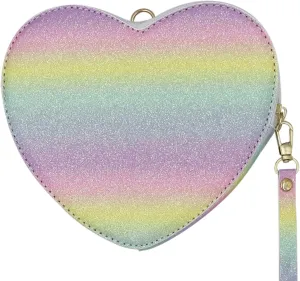 AIBEARTY Glitter Sequin Heart Shaped Wallet Handbag for Women Girls Fashion Chain Crossbody Shoulder Bag Evening Clutch Purse