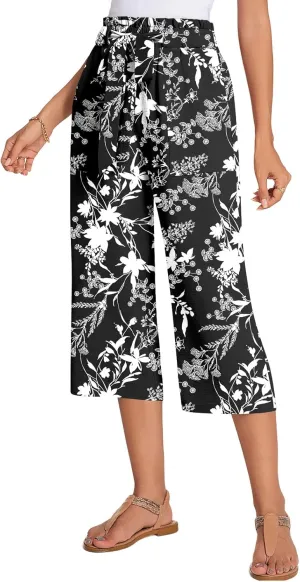 ALIGADUO Womens Capri Pants Casual Wide Leg Pants Loose High Waist Lounge Pants with Pockets