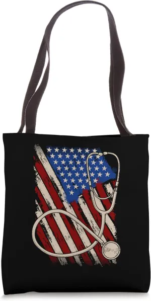 American Flag Doctor Nurse - Stethoscope Tote Bag
