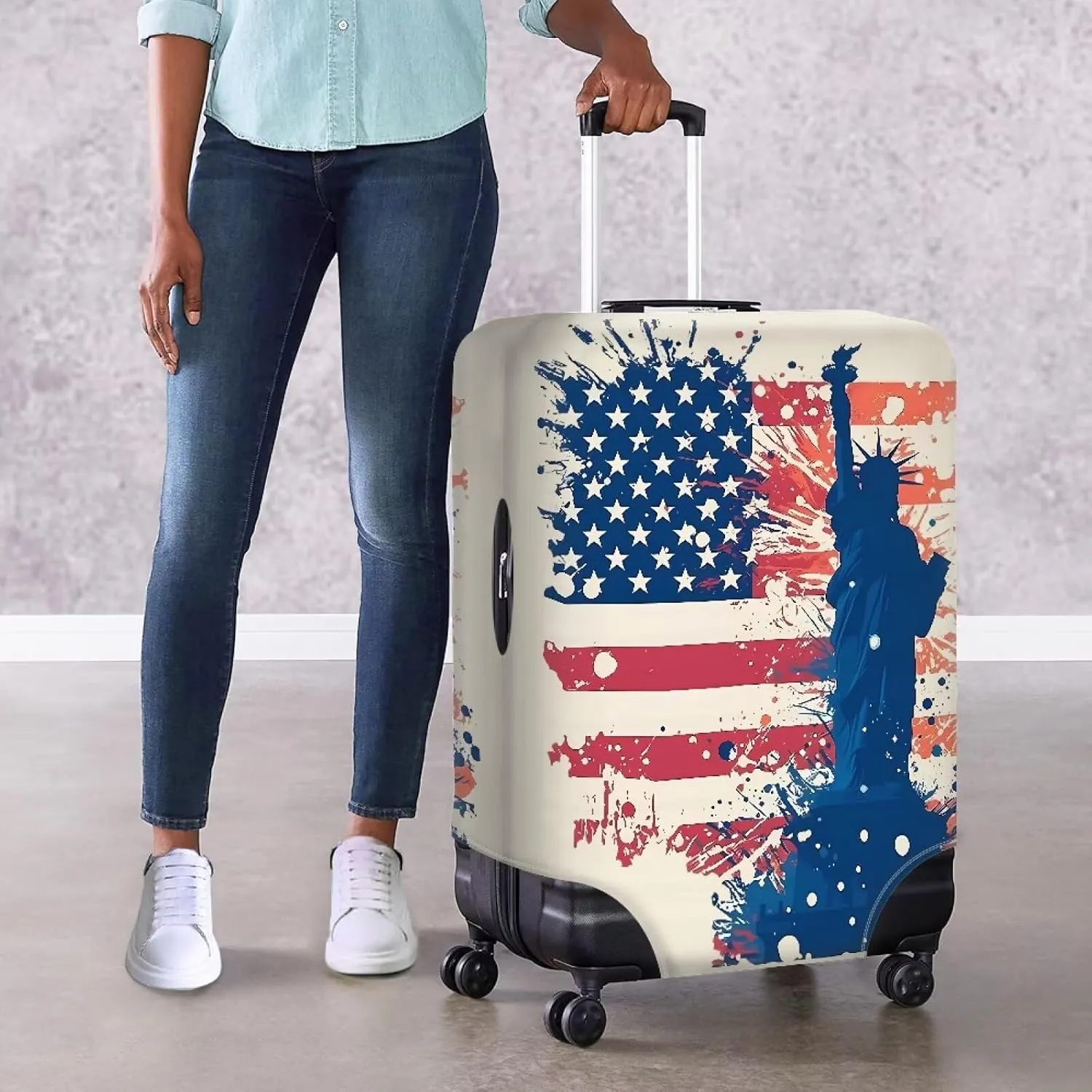 American Flag Pattern Luggage Covers Watercolor Independence Day Flag Fits 18-32 Inch Protector Covers Suitcase Cover Travel Suitcase Protective Cover -XL