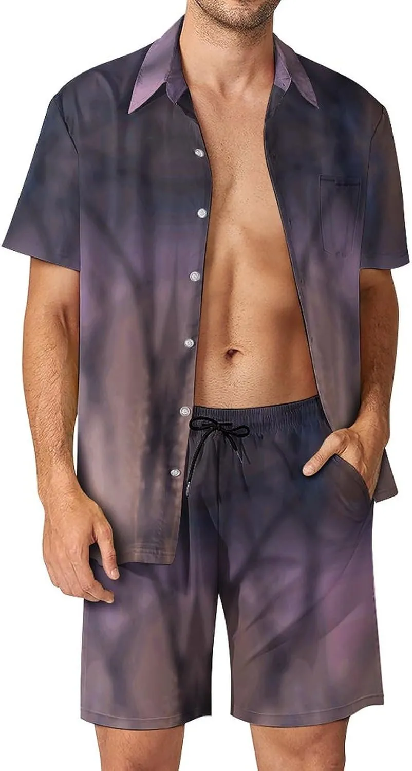 Animals in Grass Mens Swimsuit 2 Pieces Set Quick Dry Shorts Shirts Summer Button Down Short Sleeve Set