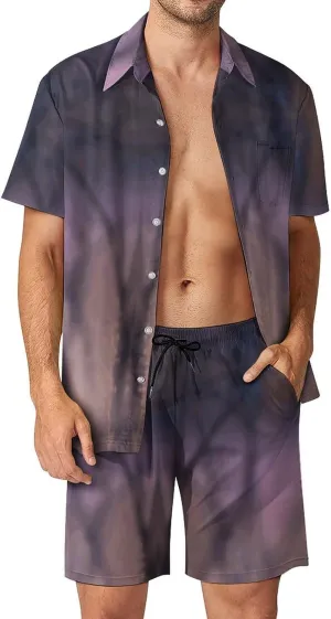 Animals in Grass Mens Swimsuit 2 Pieces Set Quick Dry Shorts Shirts Summer Button Down Short Sleeve Set