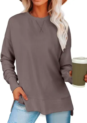 ANRABESS Sweatshirts for women 2025 Fall Fashion Long Sleeve Shirts Crewneck Lightweight Side Split Casual Pullover Top