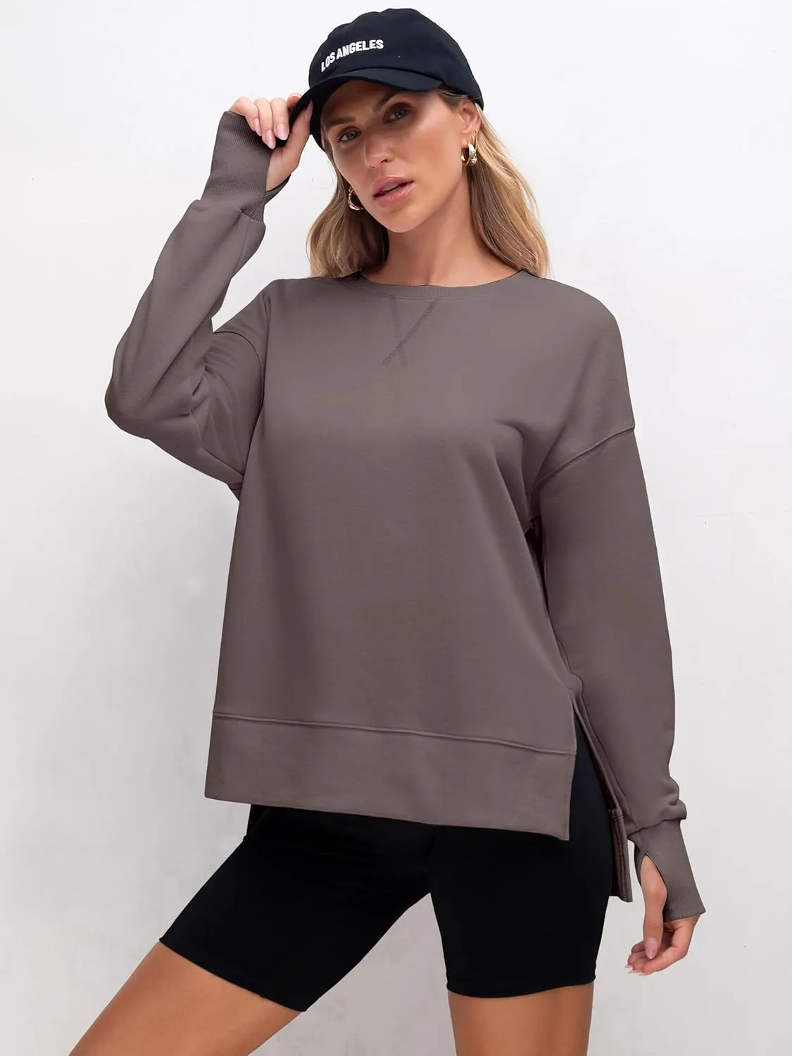 ANRABESS Sweatshirts for women 2025 Fall Fashion Long Sleeve Shirts Crewneck Lightweight Side Split Casual Pullover Top