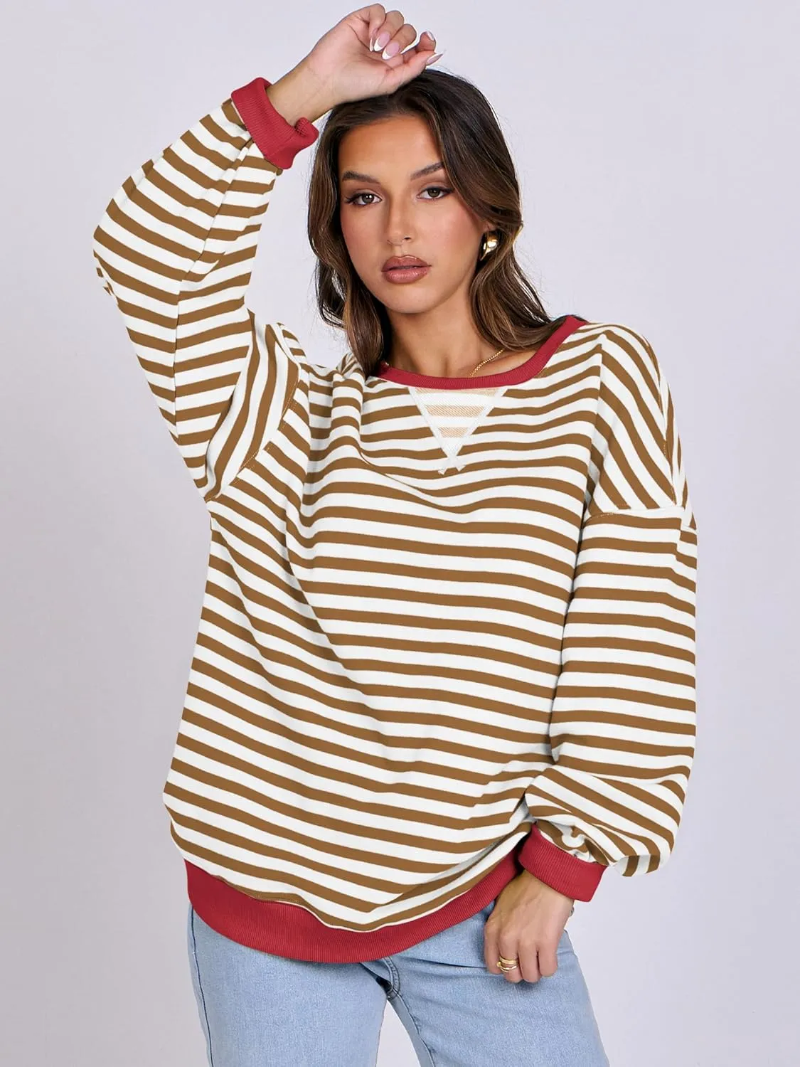 ANRABESS Women Striped Oversized Sweatshirt Crewneck Long Sleeve Shirts Hoodies 2025 Summer Fashion Pullover Top Y2K Outfits