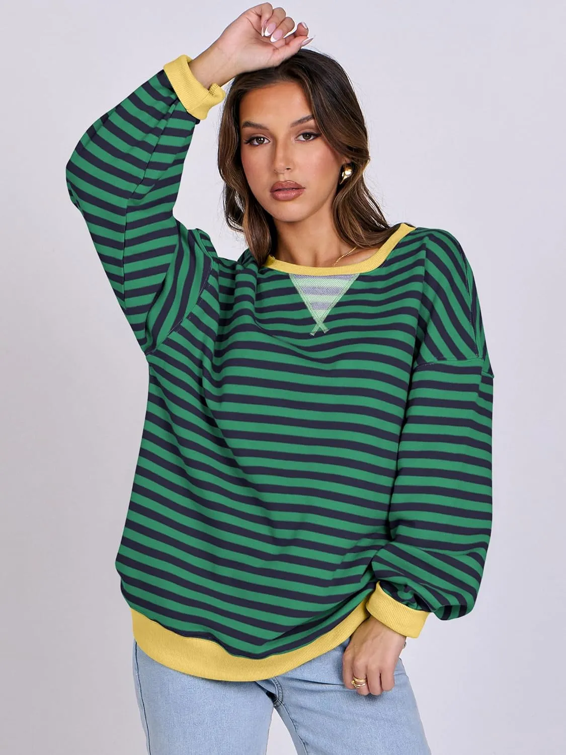 ANRABESS Women Striped Oversized Sweatshirt Crewneck Long Sleeve Shirts Hoodies 2025 Summer Fashion Pullover Top Y2K Outfits