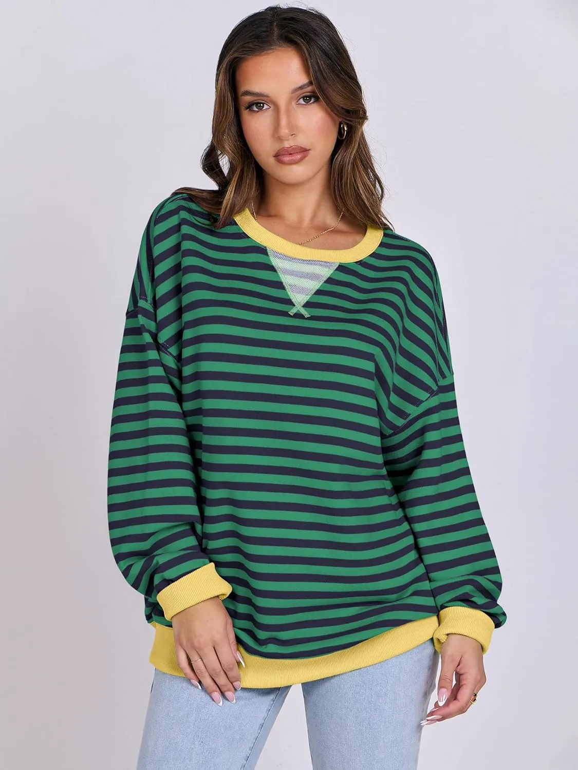 ANRABESS Women Striped Oversized Sweatshirt Crewneck Long Sleeve Shirts Hoodies 2025 Summer Fashion Pullover Top Y2K Outfits