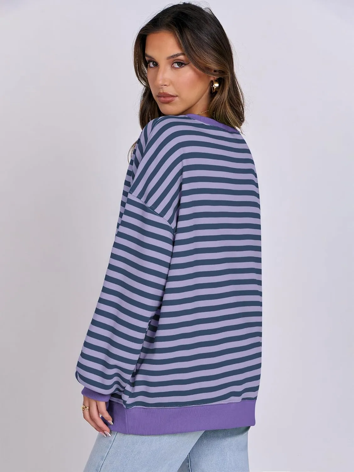 ANRABESS Women Striped Oversized Sweatshirt Crewneck Long Sleeve Shirts Hoodies 2025 Summer Fashion Pullover Top Y2K Outfits