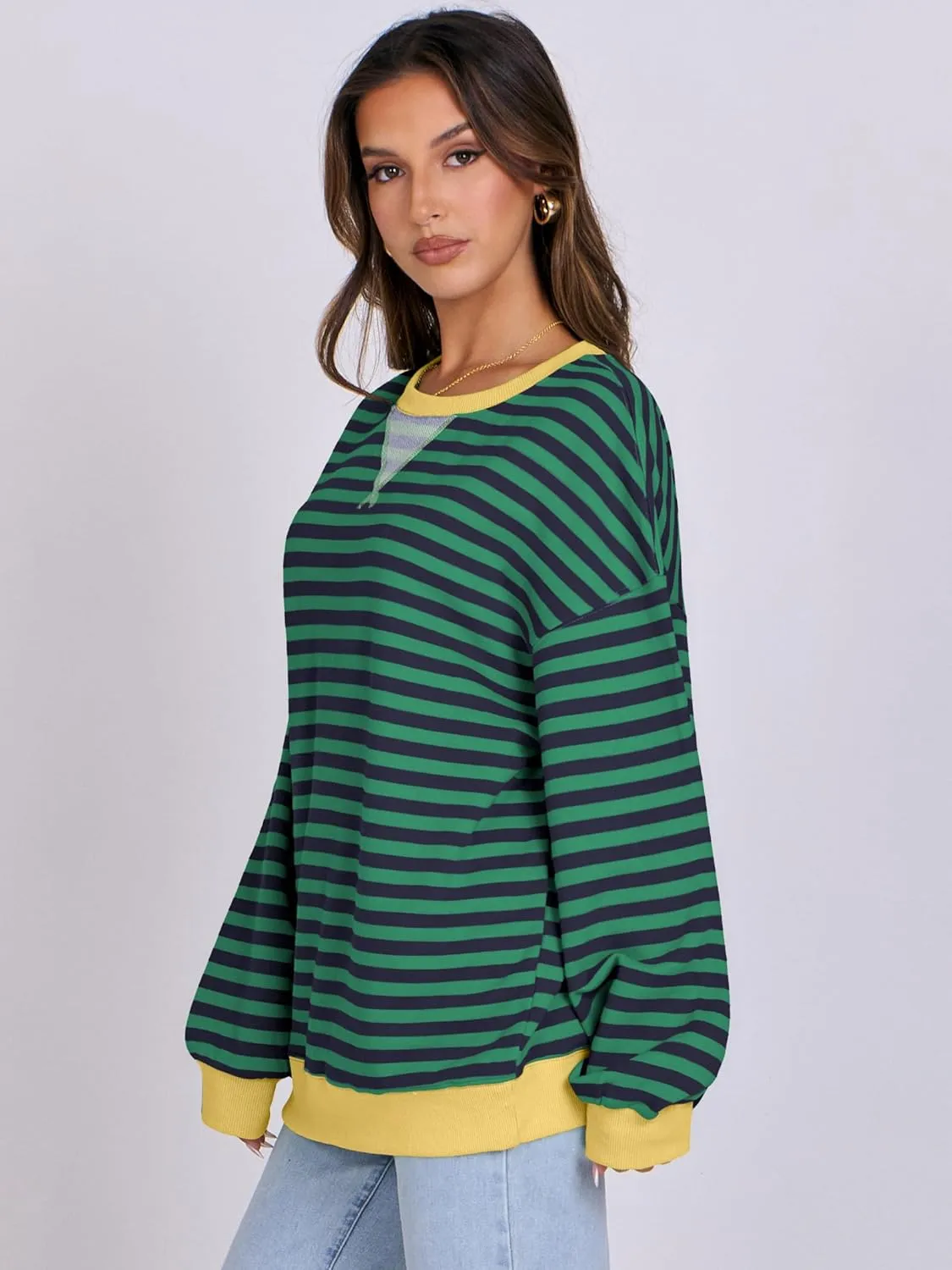 ANRABESS Women Striped Oversized Sweatshirt Crewneck Long Sleeve Shirts Hoodies 2025 Summer Fashion Pullover Top Y2K Outfits