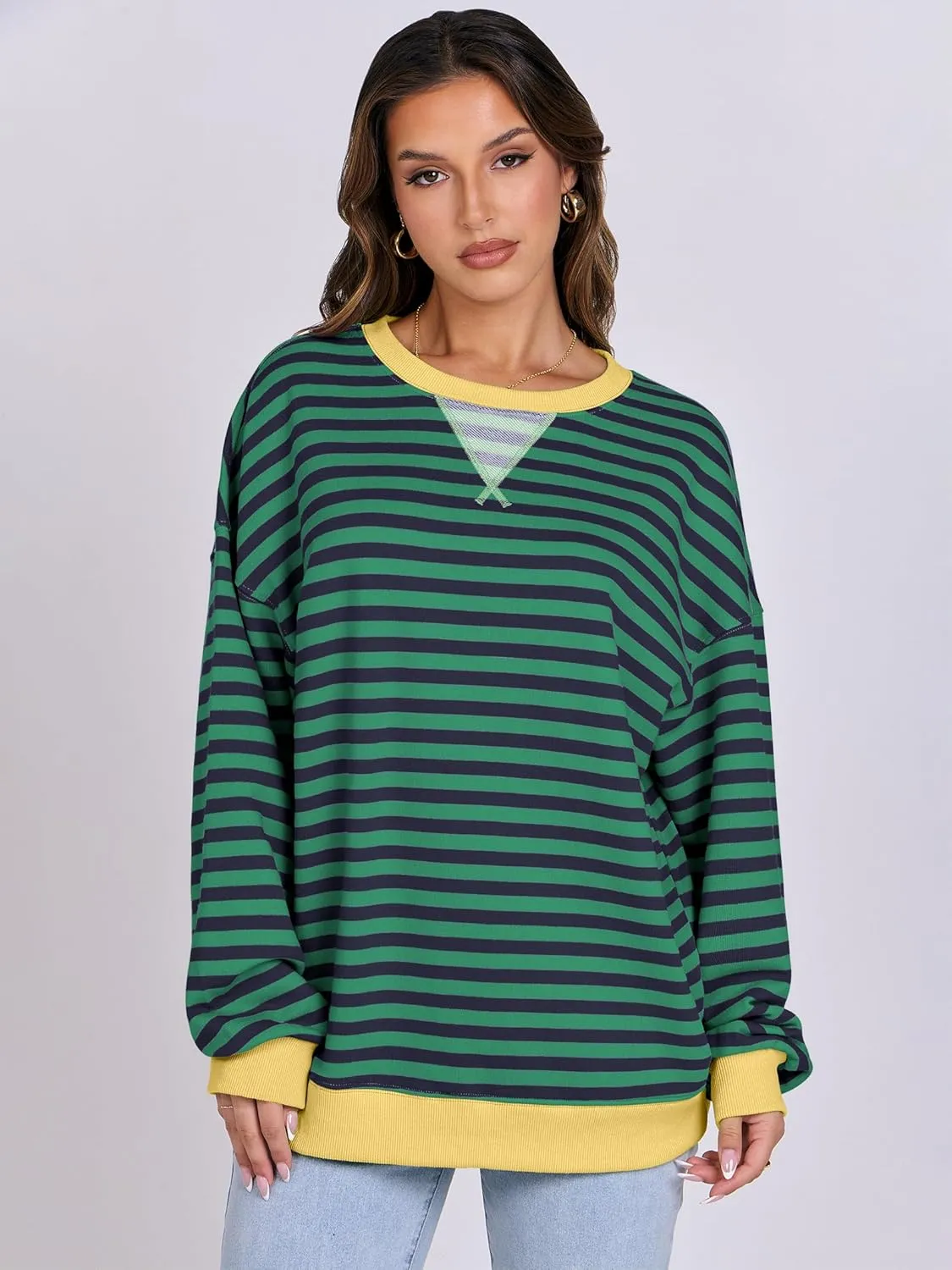 ANRABESS Women Striped Oversized Sweatshirt Crewneck Long Sleeve Shirts Hoodies 2025 Summer Fashion Pullover Top Y2K Outfits