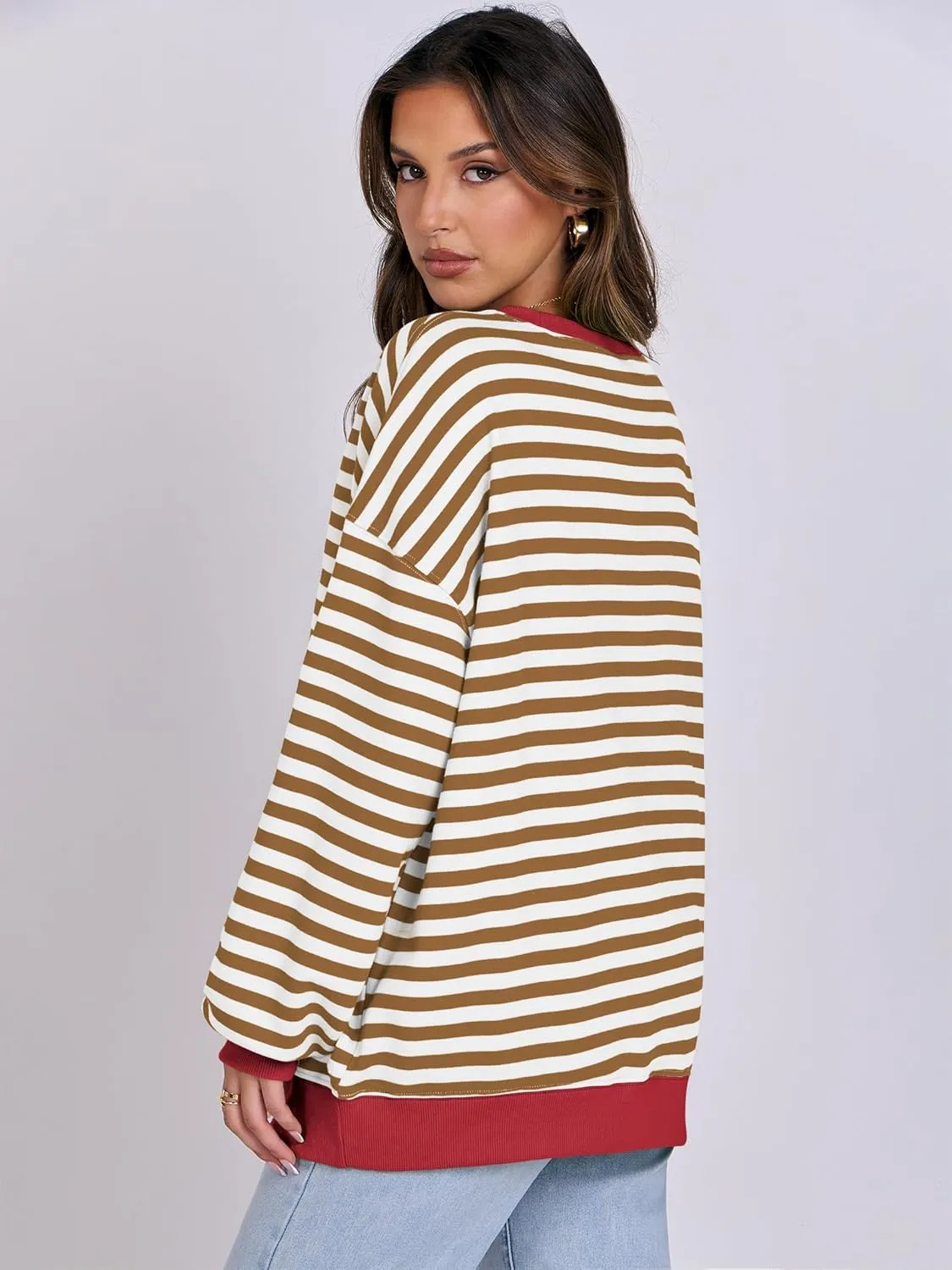 ANRABESS Women Striped Oversized Sweatshirt Crewneck Long Sleeve Shirts Hoodies 2025 Summer Fashion Pullover Top Y2K Outfits