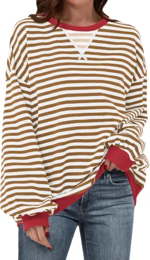 ANRABESS Women Striped Oversized Sweatshirt Crewneck Long Sleeve Shirts Hoodies 2025 Summer Fashion Pullover Top Y2K Outfits