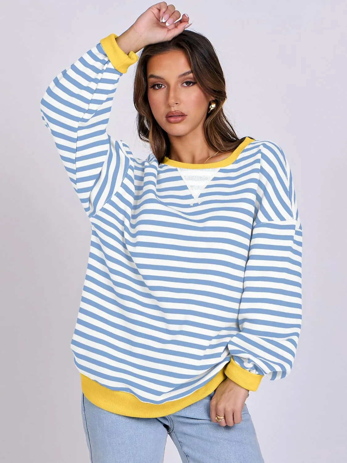 ANRABESS Women Striped Oversized Sweatshirt Crewneck Long Sleeve Shirts Hoodies 2025 Summer Fashion Pullover Top Y2K Outfits