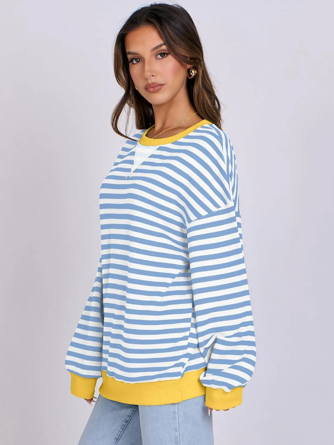 ANRABESS Women Striped Oversized Sweatshirt Crewneck Long Sleeve Shirts Hoodies 2025 Summer Fashion Pullover Top Y2K Outfits