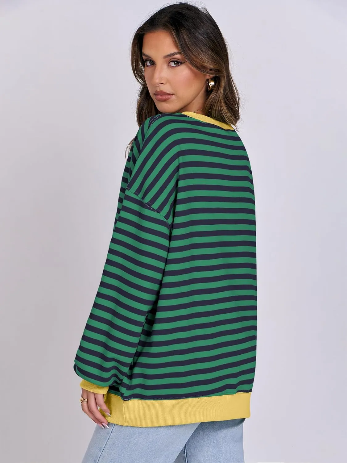 ANRABESS Women Striped Oversized Sweatshirt Crewneck Long Sleeve Shirts Hoodies 2025 Summer Fashion Pullover Top Y2K Outfits