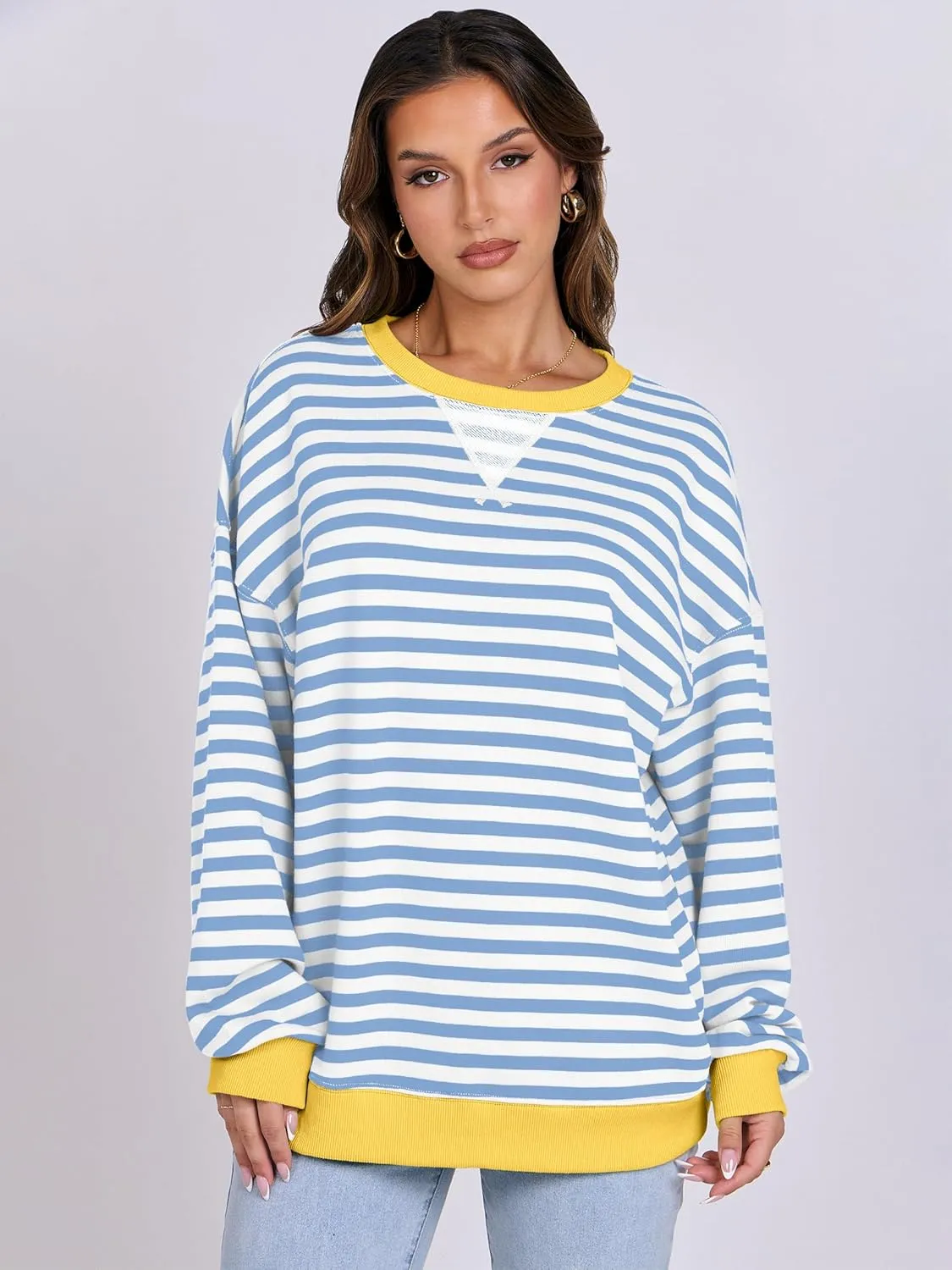 ANRABESS Women Striped Oversized Sweatshirt Crewneck Long Sleeve Shirts Hoodies 2025 Summer Fashion Pullover Top Y2K Outfits
