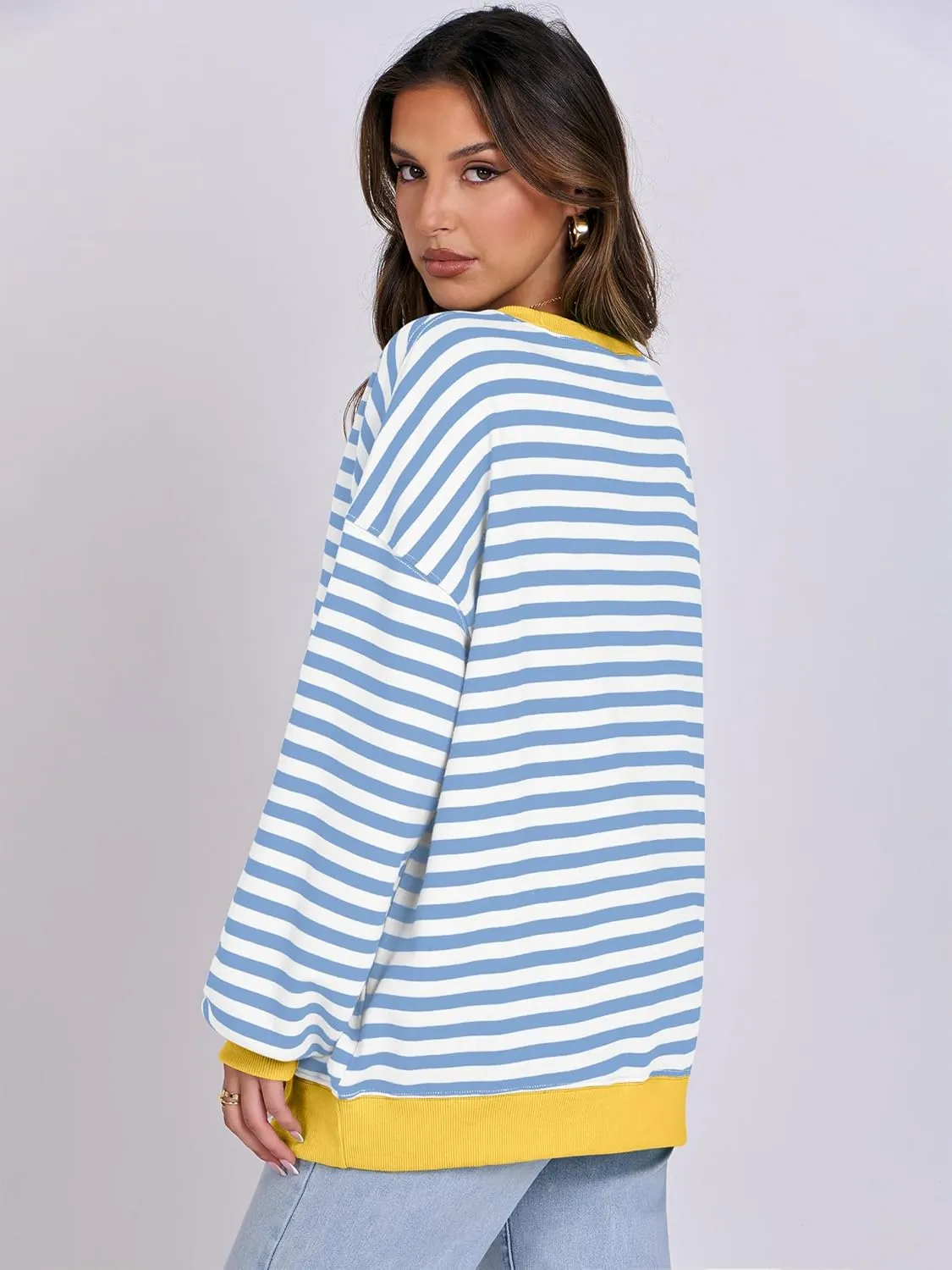 ANRABESS Women Striped Oversized Sweatshirt Crewneck Long Sleeve Shirts Hoodies 2025 Summer Fashion Pullover Top Y2K Outfits