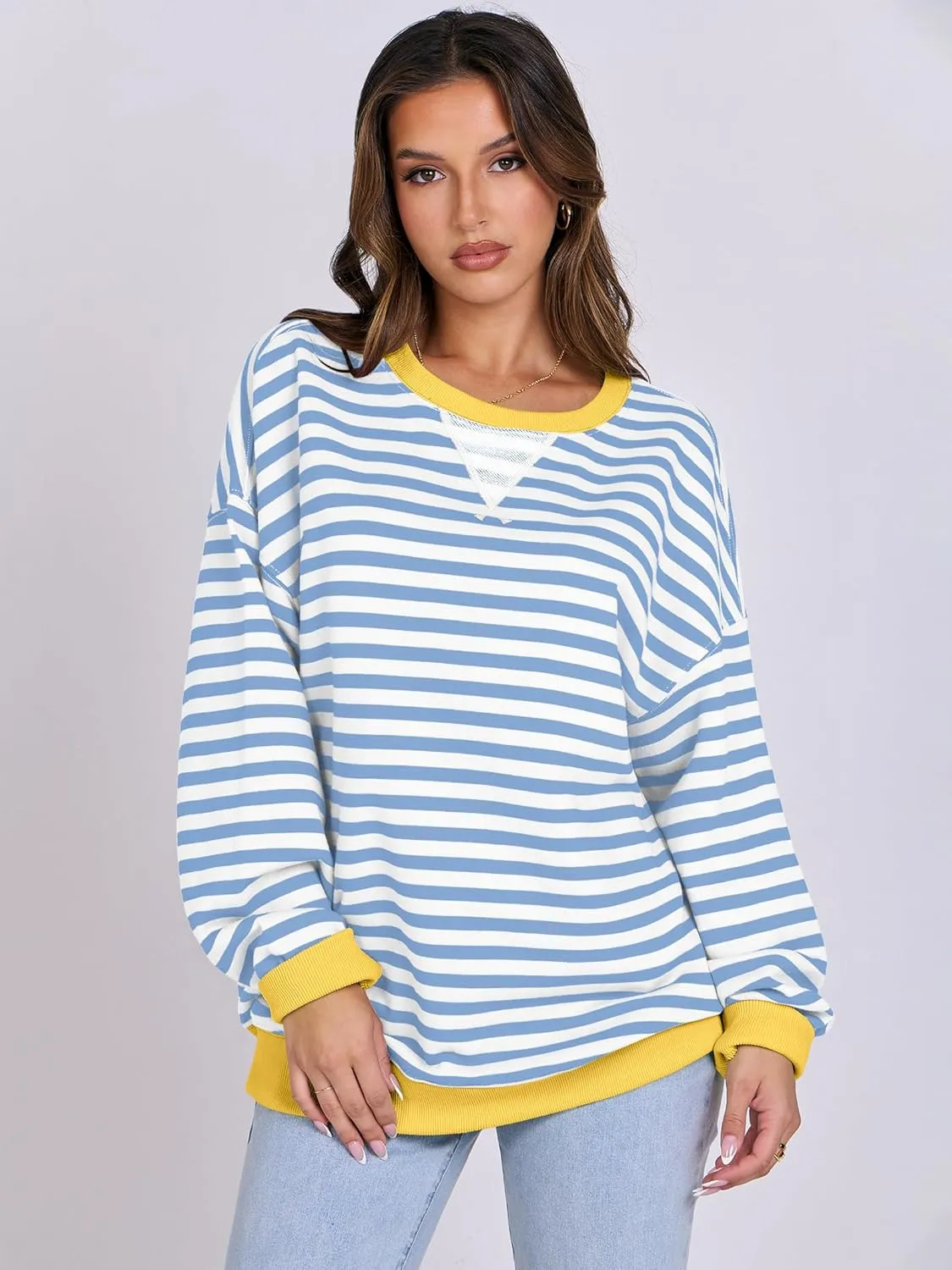 ANRABESS Women Striped Oversized Sweatshirt Crewneck Long Sleeve Shirts Hoodies 2025 Summer Fashion Pullover Top Y2K Outfits