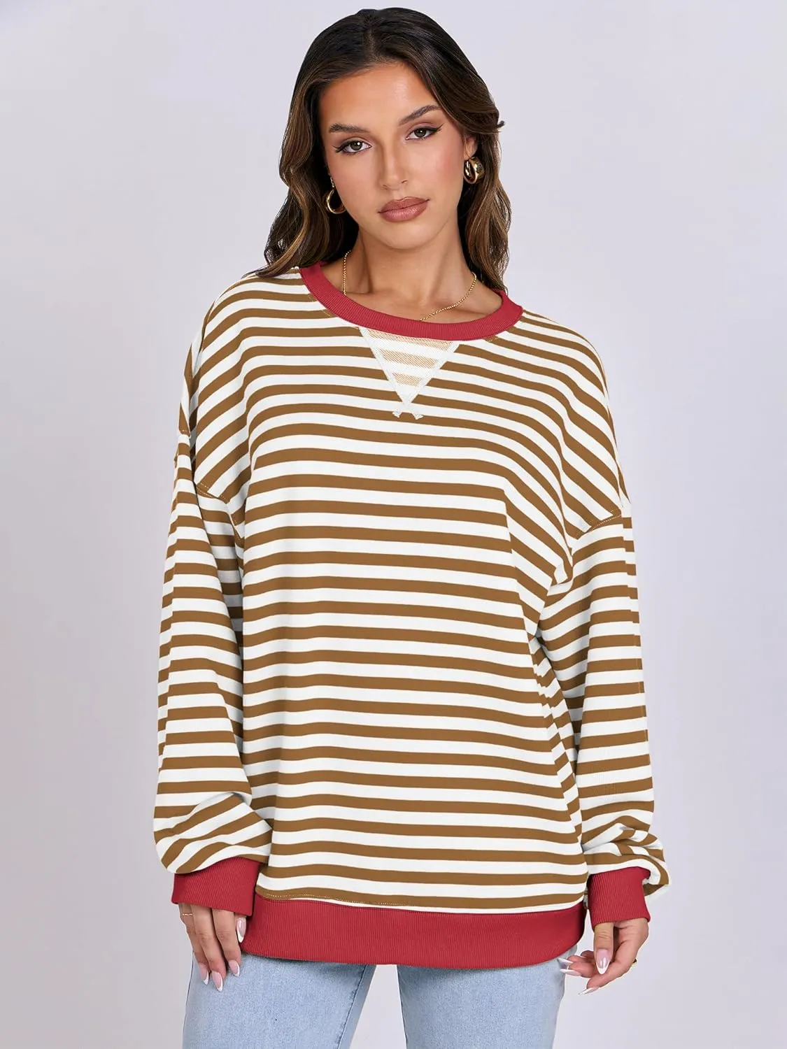 ANRABESS Women Striped Oversized Sweatshirt Crewneck Long Sleeve Shirts Hoodies 2025 Summer Fashion Pullover Top Y2K Outfits