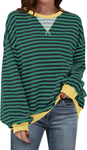 ANRABESS Women Striped Oversized Sweatshirt Crewneck Long Sleeve Shirts Hoodies 2025 Summer Fashion Pullover Top Y2K Outfits
