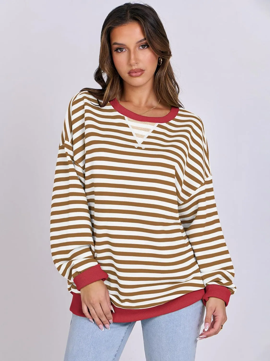 ANRABESS Women Striped Oversized Sweatshirt Crewneck Long Sleeve Shirts Hoodies 2025 Summer Fashion Pullover Top Y2K Outfits